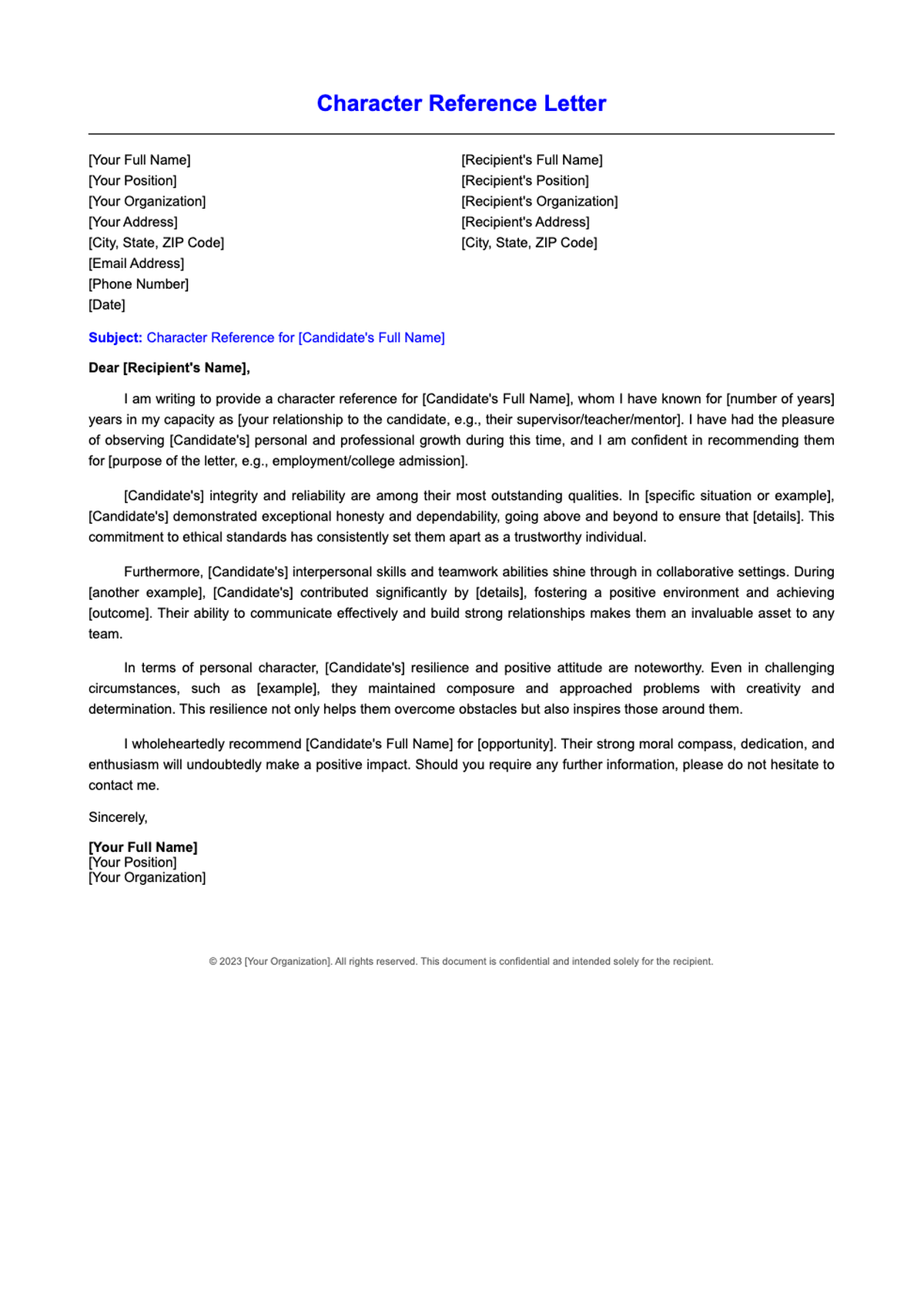 Character reference letter template for student with placeholder fields_variant_3